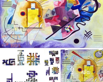 Houten legpuzzels voor volwassenen gemaakt in de VS door FoxSmartBox - geometrisch - 300 stukjes - geel-rood-blauw