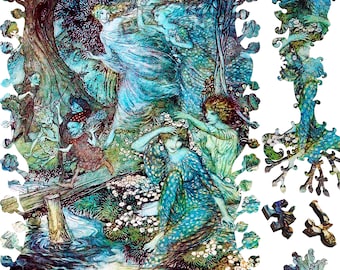 Wooden Jigsaw Puzzles for Adults with Uniquely Shaped Pieces - made in USA by FoxSmartBox - 230 Pieces - Forest Nymphs