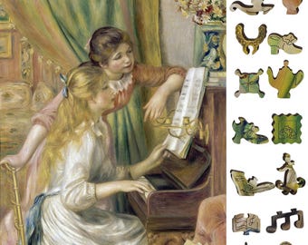 Wooden Jigsaw Puzzles for Adults with Uniquely Shaped Pieces - made in USA by FoxSmartBox - 260 Pieces - Young Girls at the Piano