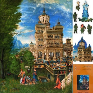 Wooden Jigsaw Puzzle for Adults - Uniquely Shaped Pieces - made in the USA by FoxSmartBox - 303 Pieces - Susanna and the Elders