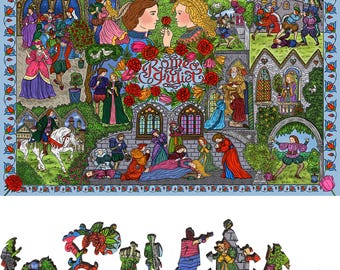 Wooden Jigsaw Puzzles for Adults - Uniquely Shaped Pieces - made in the USA by FoxSmartBox - 440 Pieces - Romeo and Juliet