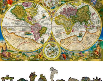 Wooden Jigsaw Puzzles for Adults - Uniquely Shaped Pieces - Made in the USA by FoxSmartBox - 420 Pieces - World Map 1594