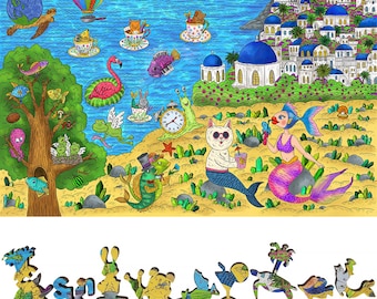 Wooden Jigsaw Puzzles for Adults - Uniquely Shaped Pieces - Made in the USA by FoxSmartBox - 480 Pieces - A Sunny Day in Santorini
