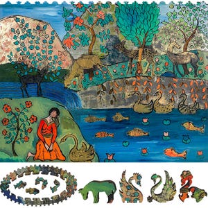 Wooden Jigsaw Puzzles for Adults - Uniquely Shaped Pieces - made in the USA by FoxSmartBox - 232 Pieces - Girl with Swan