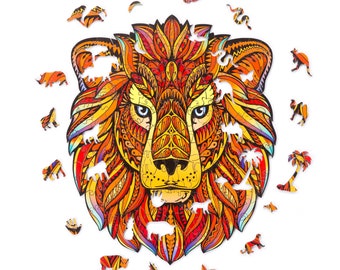 World Famous Wooden Jigsaw Puzzles for Adults and Kids Whimsy Details - 185 pieces -"King Lion" XL