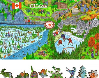 Wooden Jigsaw Puzzles for Adults - Uniquely Shaped Pieces - Made in the USA by FoxSmartBox - 444 Pieces - The Beauty of Canada