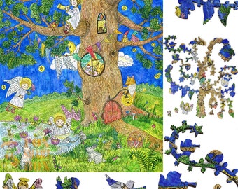 Houten legpuzzels voor volwassenen met uniek gevormde stukjes - gemaakt in de VS door FoxSmartBox - 400 stukjes - Tree of Angels