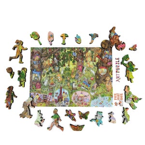 Wooden Jigsaw Puzzles for Adults with Uniquely Shaped Pieces - made in USA by FoxSmartBox - 245 Pieces - Fairy Forest. Summer image 4