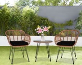 Outdoor Wicker Rattan Chair Table Set, Garden Furniture, Gradient Rattan, Patio Conversation Set 2 Chairs and Table with Tempered Glass