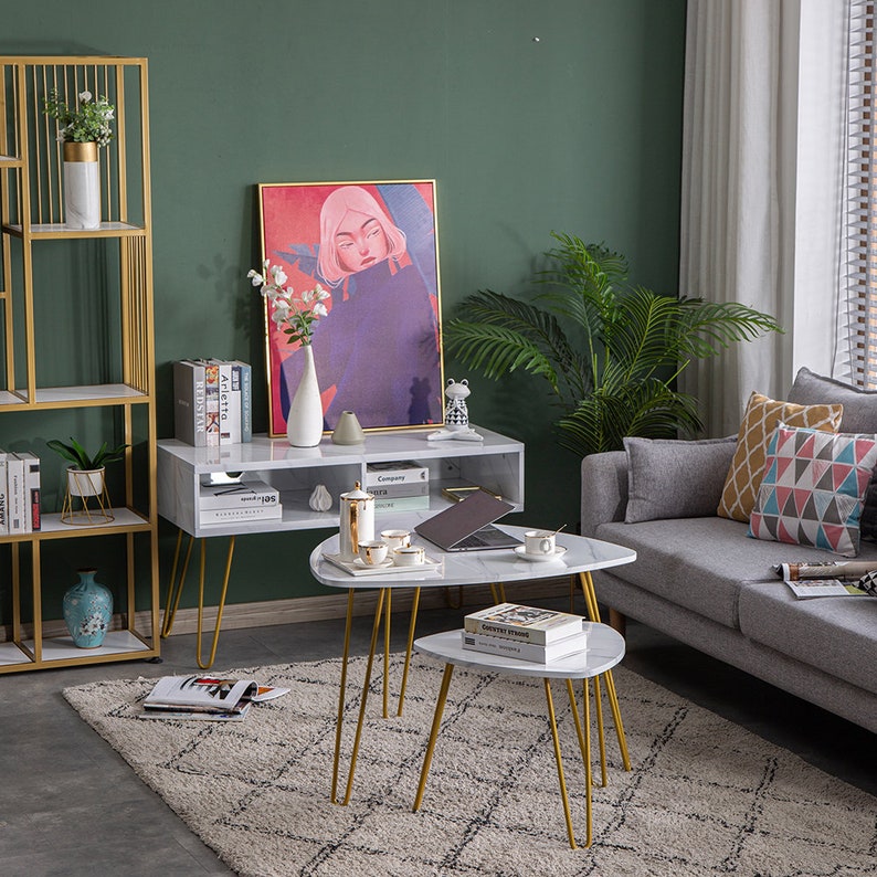 Modern Marble Effect Coffee Table Side Table Marble Effect Etsy