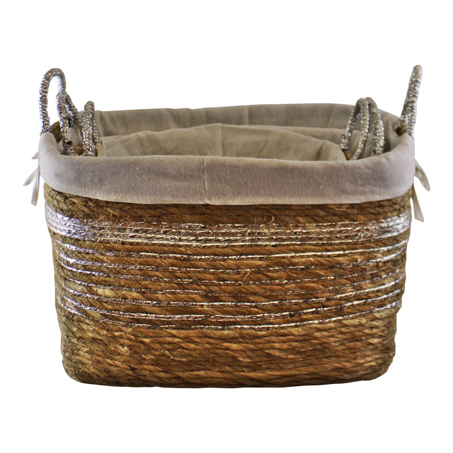 Set Of 3 Fabric Lined Baskets Raffia & Silver Baskets Home Etsy