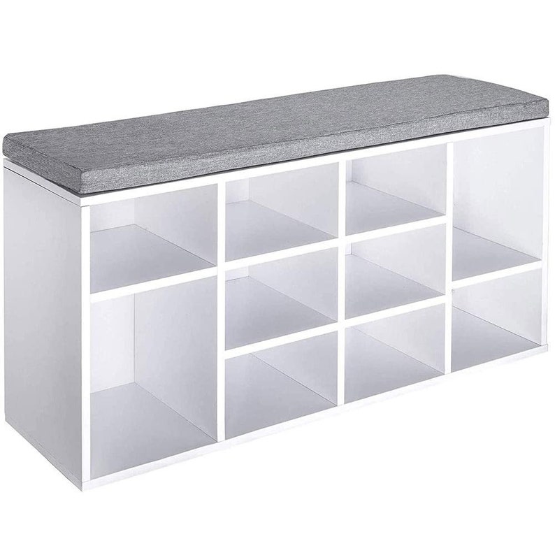 White Cubbie Shoe Shoe Storage Bench With Cushion Etsy UK
