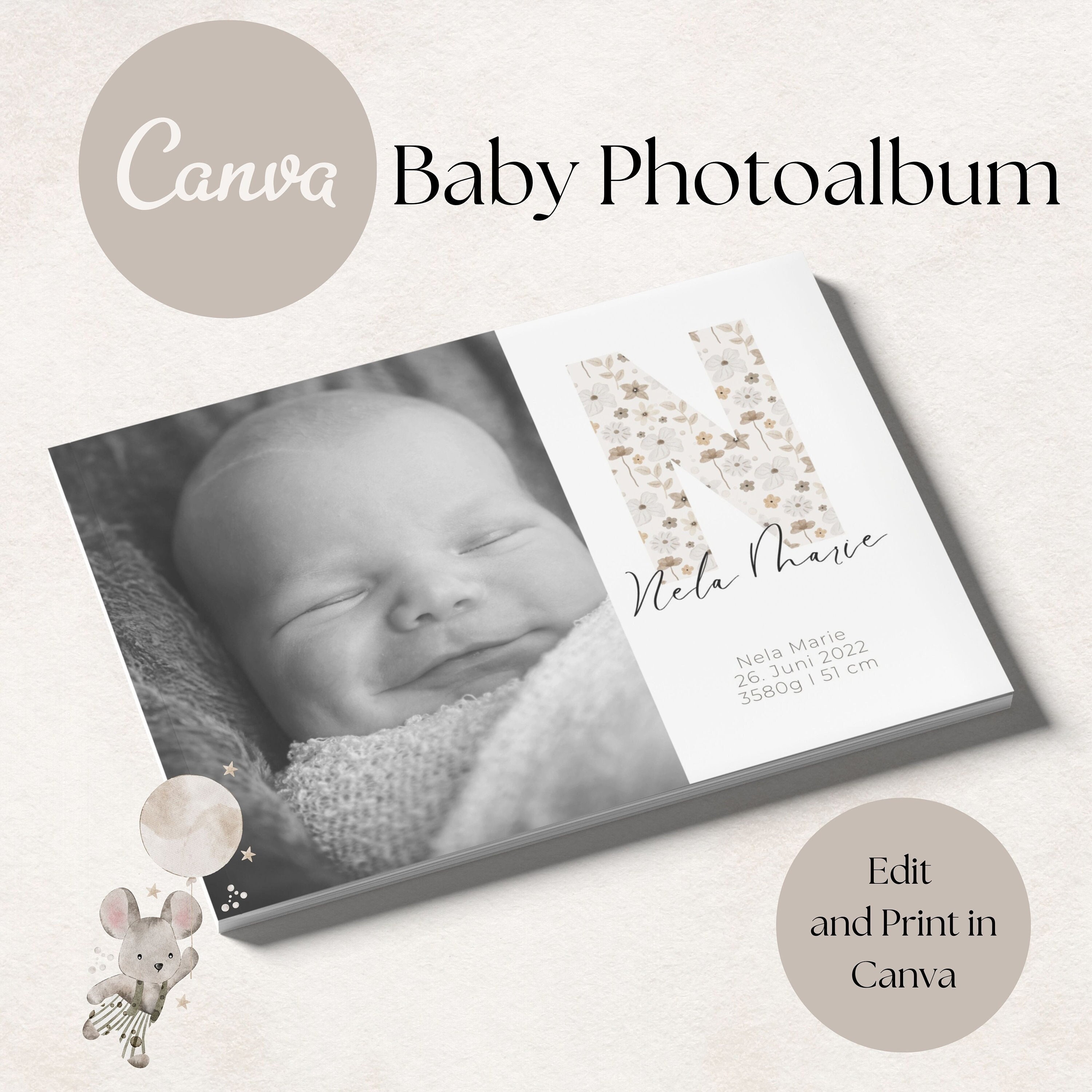 Baby Photo Book Cover Template for Photographers, Baby Album Templates,  Baby Photo Book Cover Template, Newborn Templates BC102 