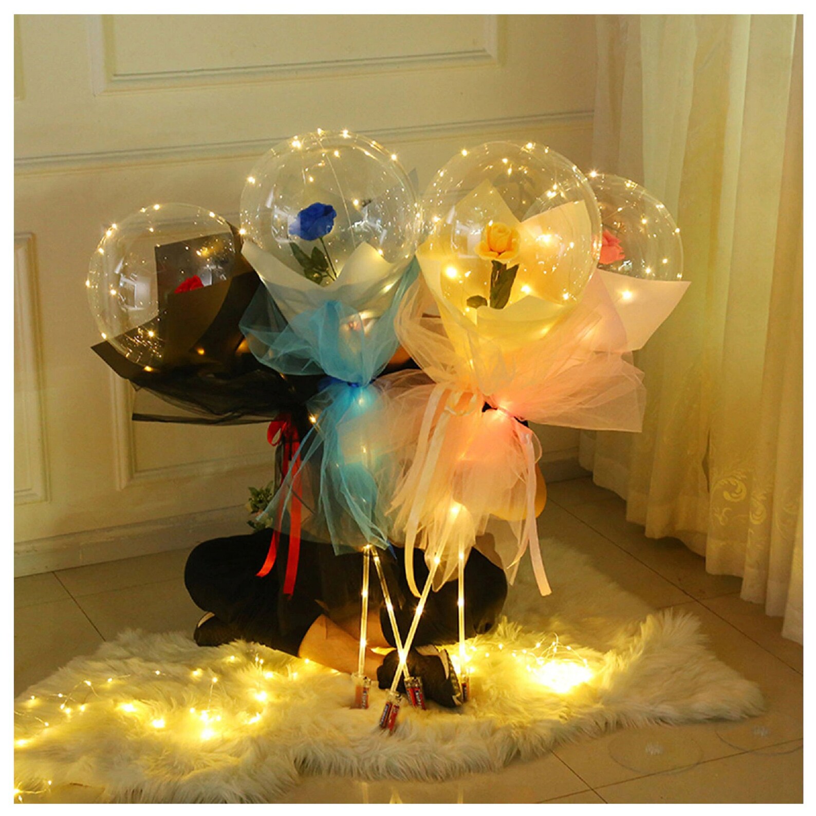 NEW LED Luminous Balloon Rose Bouquet Transparent Bobo Ball Etsy