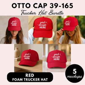 Trucker Hat Mockup Bundle, OTTO Cap 39-165, Roter Trucker Hut Mockup, PNG Download, Instant Access Mockups, POD Produktmockup, Mockup Bundle