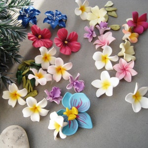 Hawaiian Flowers Polymer Clay Flower Beads Plumeria Vanilla Orchid Puakenikeni Hibiscus Lily Craft Supplies Jewelry making Hair Accessories