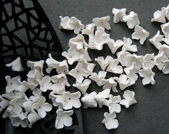 Polymer clay flowers White lilac flowers Floral beads Beading Flowers Tiara Making Caps Crown hair accessories earrings Bridal light jewelry