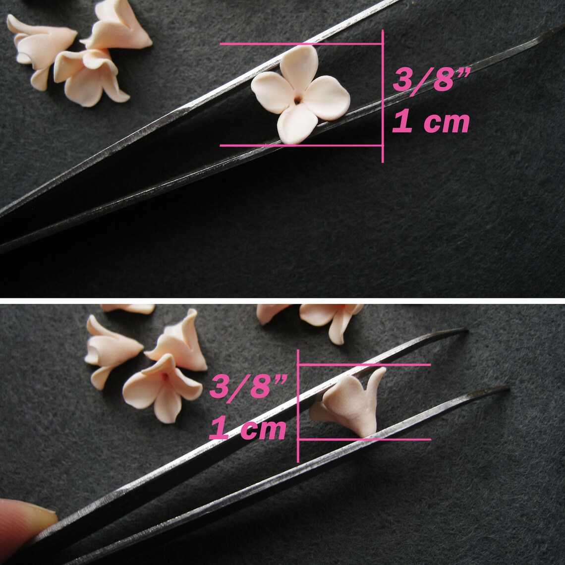 Light Pink Polymer Clay Flowers Lilac Flowers Floral Beads Etsy