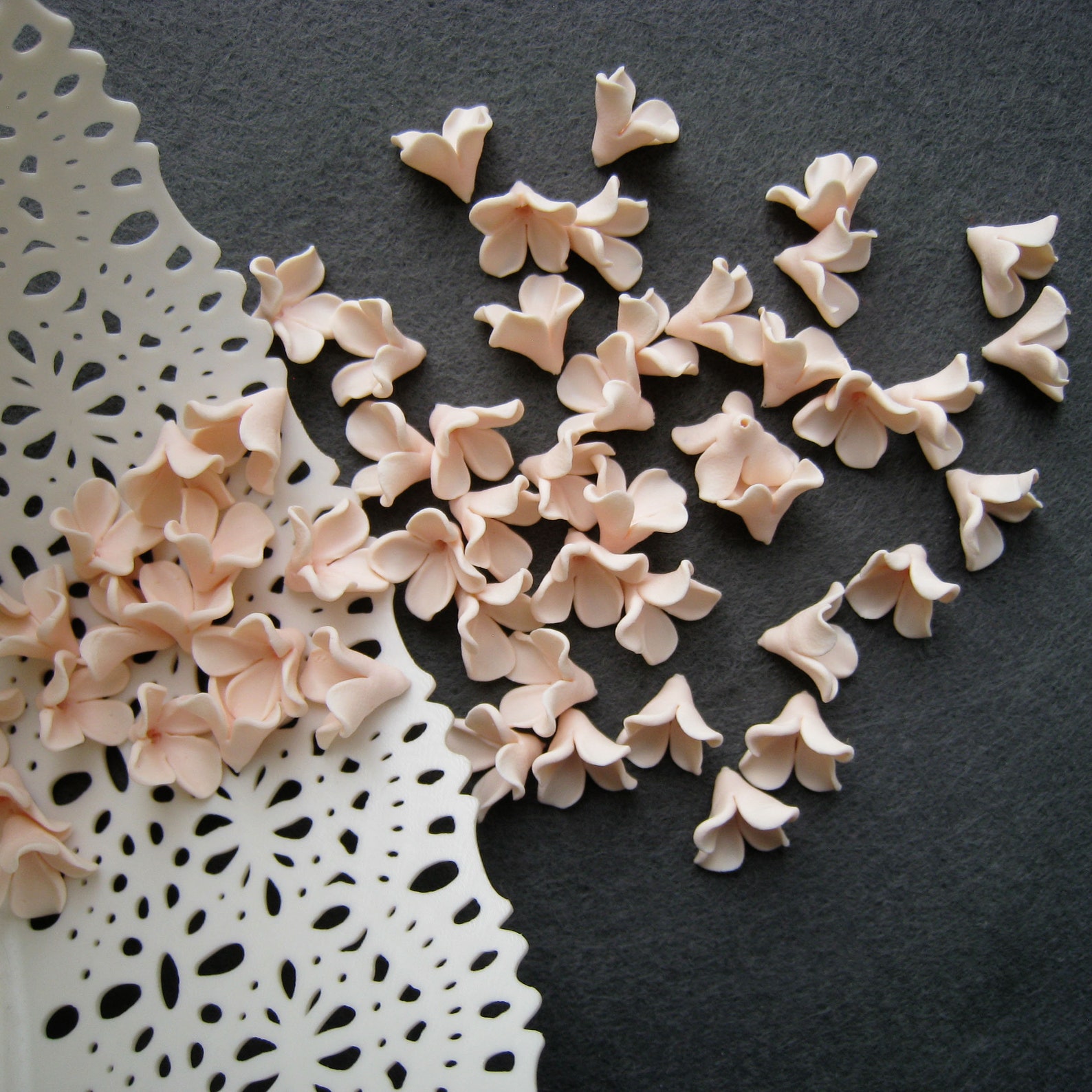 Light Peach Polymer Clay Flowers Lilac Flowers Floral Beads Beading ...