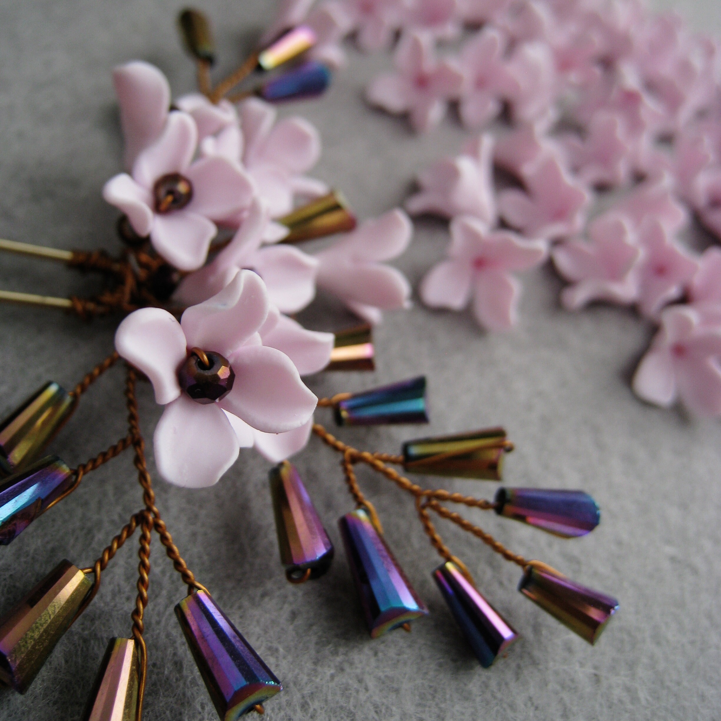 Light pink polymer clay flowers Lilac flowers Floral beads Etsy