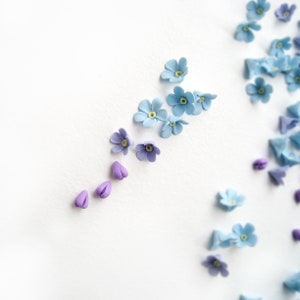 Floral beads set Blue purple flowers of polymer clay Forget me not Beading Tiara Crown Making Hair accessories Bridal jewelry supplies