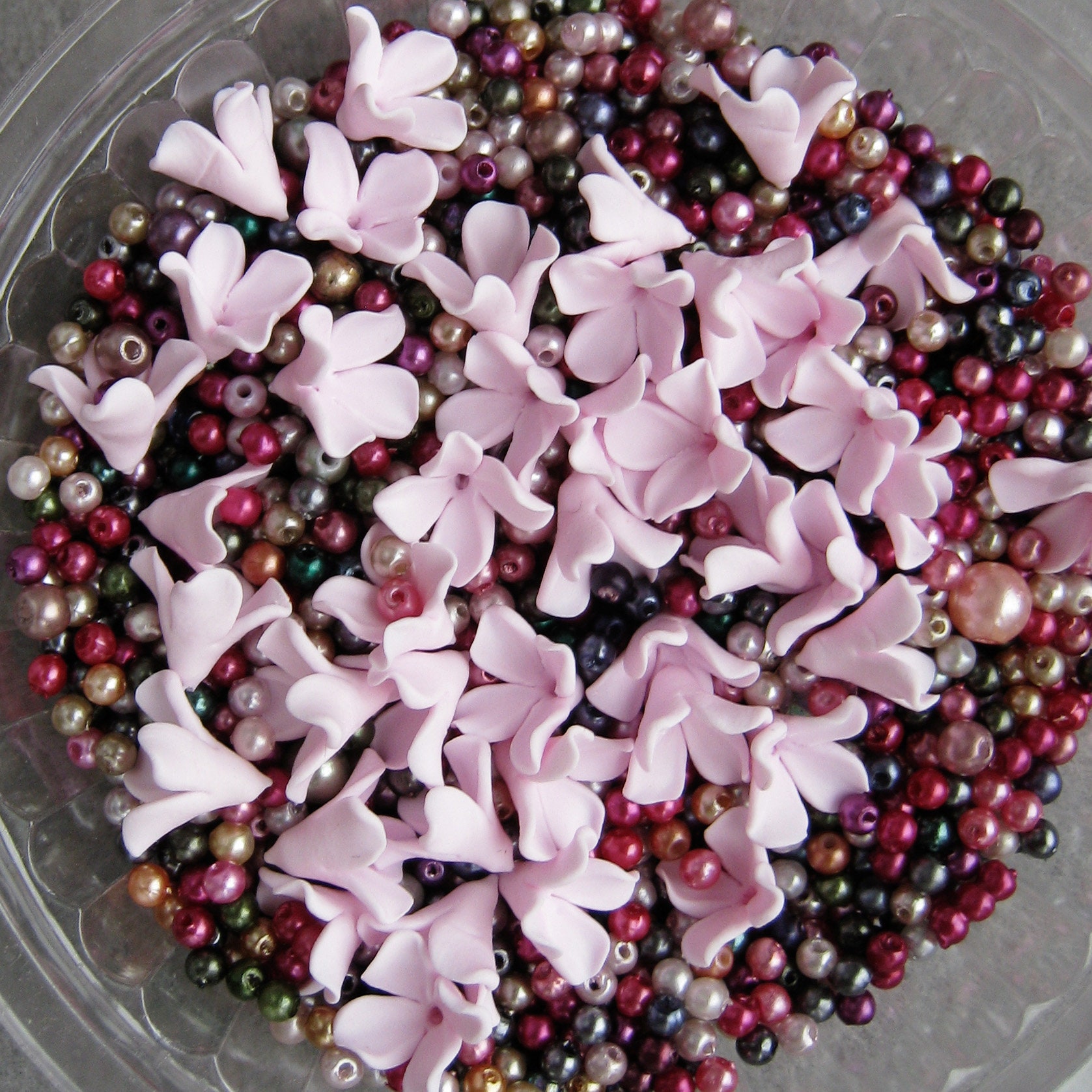 Light pink polymer clay flowers Lilac flowers Floral beads Etsy