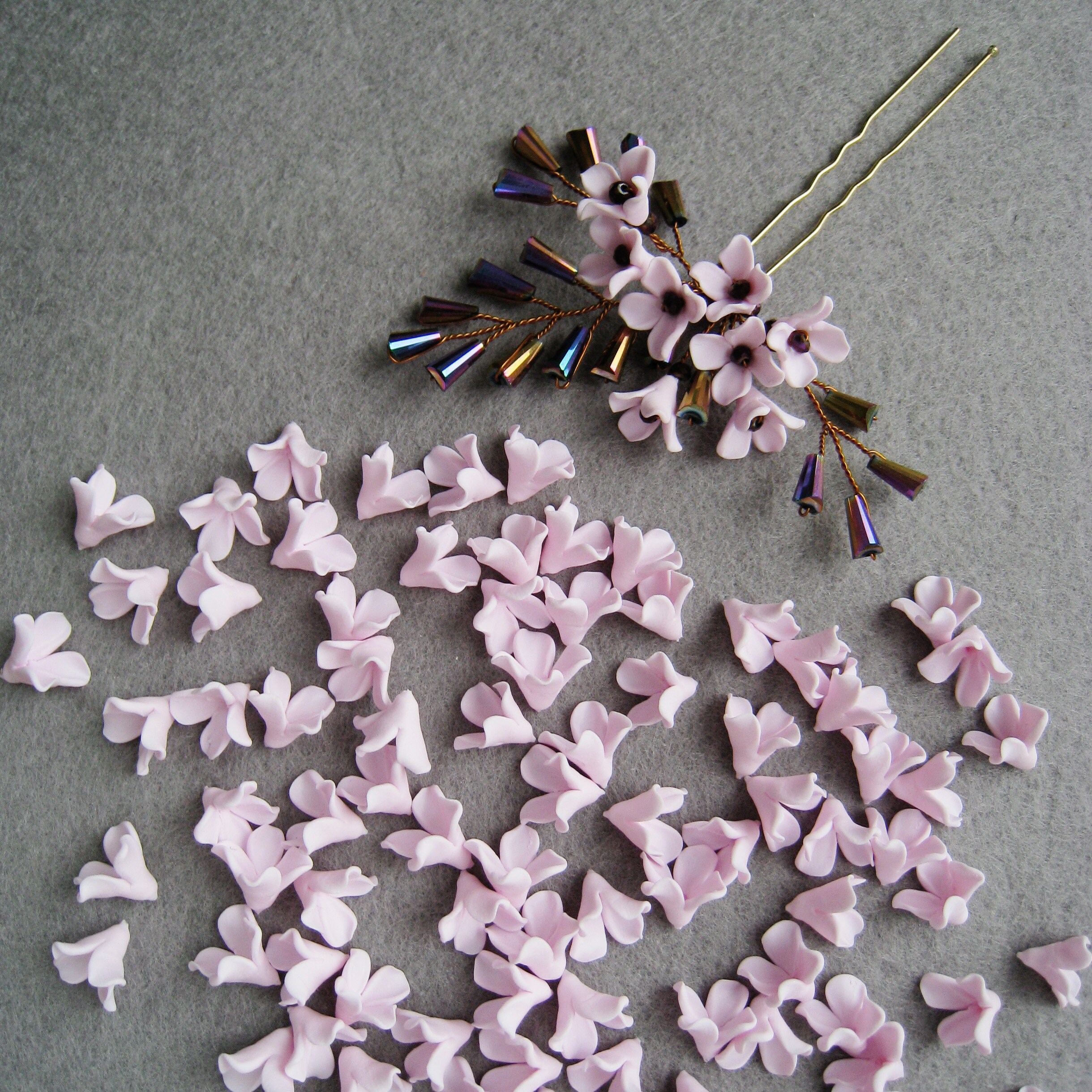 Light pink polymer clay flowers Lilac flowers Floral beads Etsy