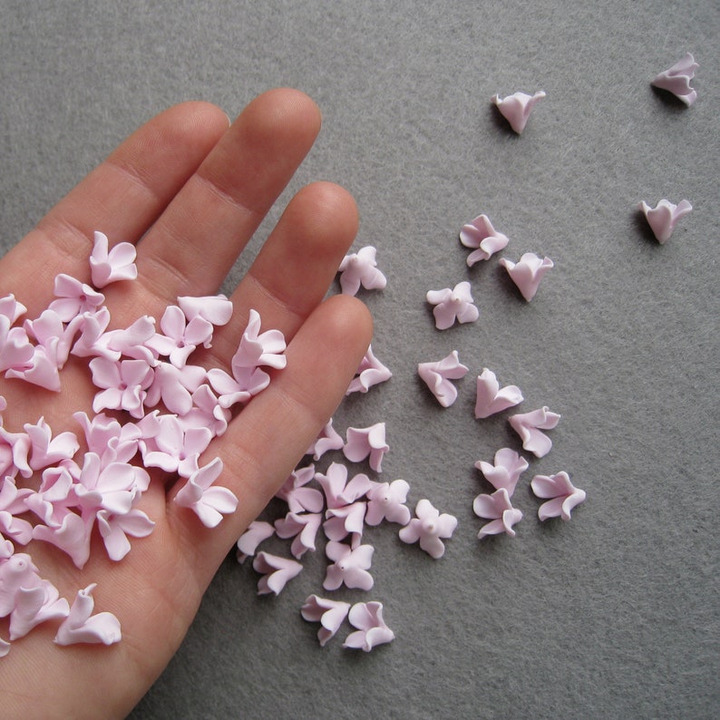 Light Pink Polymer Clay Flowers Lilac Flowers Floral Beads Etsy