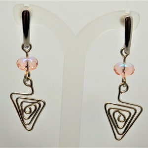 Light Rose Czech Glass Dangle Earrings: Silver Tone, Stainless Steel