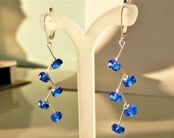 Clip-on or lever back ear wire, Light cobalt blue, Czech glass beads, dangle earrings, silver plated components