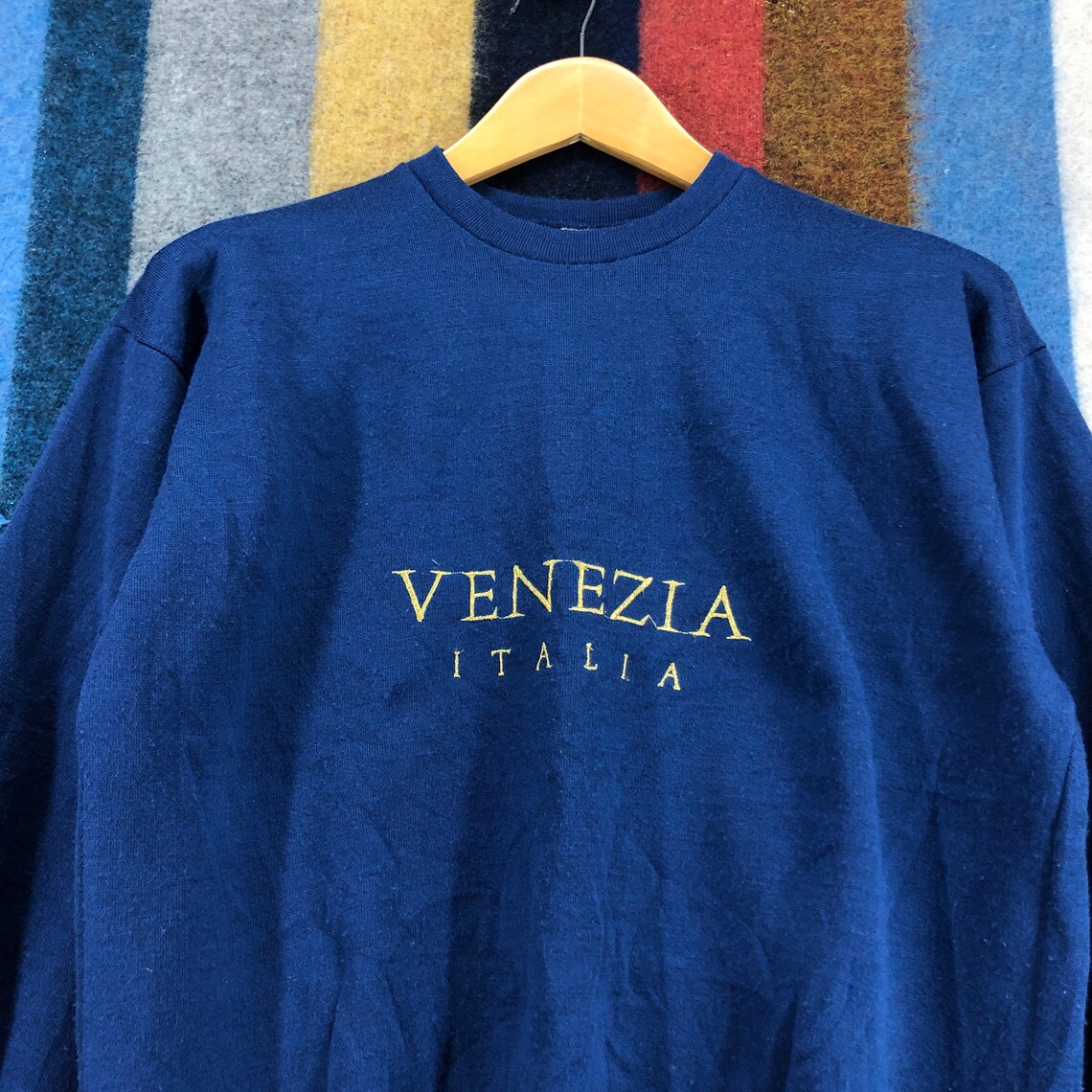 90s Vintage VENEZIA ITALIAN Made In Italy Navy Blue Sweatshirt | Etsy