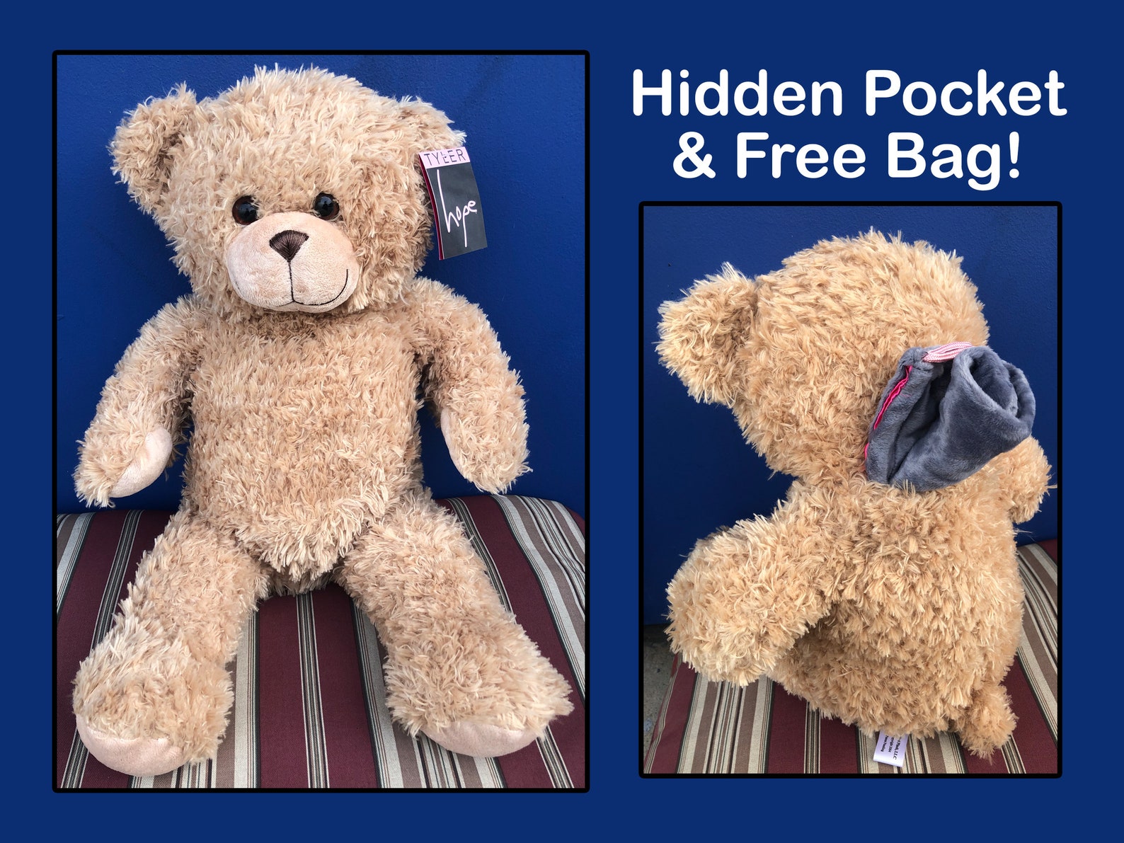 Hidden Pocket Teddy Bear Secret pocket stuffed animal stash Etsy