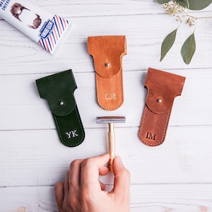 Proteção para lâmina de couro, suporte para barbear, presente de aniversário, presente de Natal, estojo minimalista para lâmina de viagem, capa protetora para lâmina, suporte para lâmina personalizado