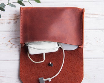 Genuine Leather MacBook Mouse Case Personalized Tech Case Tech Accessory Travel Organizer Electronic Case Leather Accessories Mens Gift