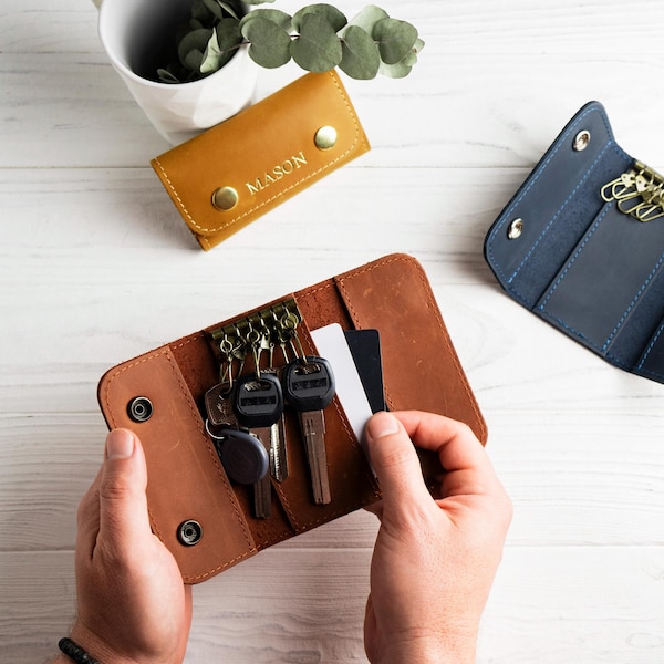 Personalized Leather Key Case, Leather Key Holder, Keychain Pouch Holder, Customized Key Holder, Key Organizer Case, Leather Key Holder Case