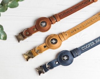 Customized Leather AirTag Dog Collar, AirTag Dog Collar, Collar for Small and Big Dogs with Airtag Holder, Personalized Airtag Dog Collar
