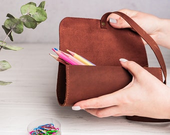 Personalized Pen Rolling Case, Customized Pencil Holder, Pencil Case Pouch, Leather Pen Holder, Pencil Pouch, Genuine Leather Pen Bag