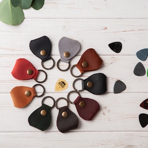 Porte-clé étui médiators, support médiator, porte-clé médiator vintage en cuir véritable, étui en cuir médiator, pochette médiator