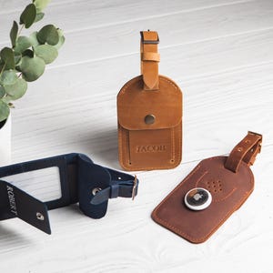 Personalized Leather Luggage Tags with AirTag Holder, Bag Tag for Luggage, AirTag Holder for Luggage Tag, Suitcase Luggage Tag, Suitcase Tag