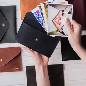 Bolsa para fotos con sobre, sobres de cuero personalizados para fotos, estuche de cuero para impresiones, embalaje para fotógrafos de bodas y familias