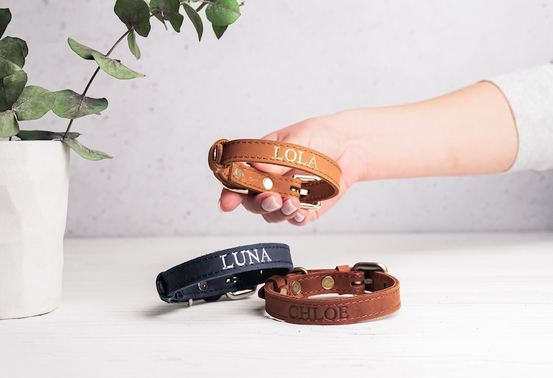 Personalized Cat Collar, Leather Cat Collar, Name Engraved Cat Collar, Customized Cat Collar, Soft Genuine Leather Cat Collar image 2
