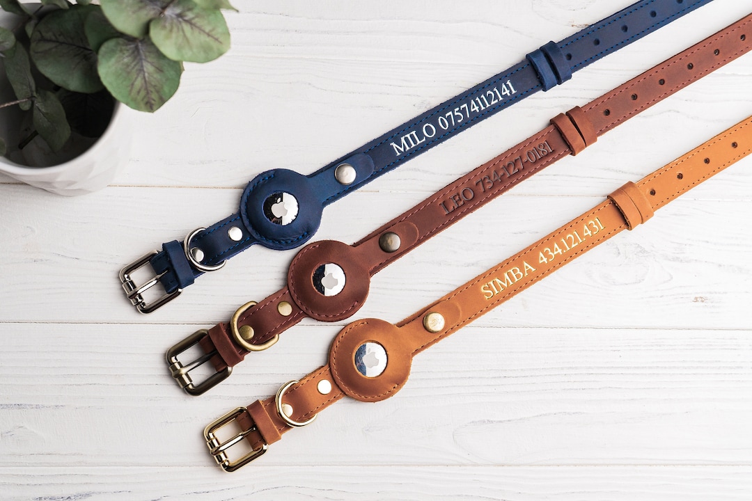 Personalized Leather AirTag Dog Collar, AirTag Dog Collar, Collar for Small and Big Dogs With