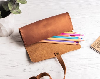 Personalized Pen Rolling Case, Customized Pencil Holder, Pencil Case Pouch, Leather Pen Holder, Pencil Pouch, Genuine Leather Pen Bag