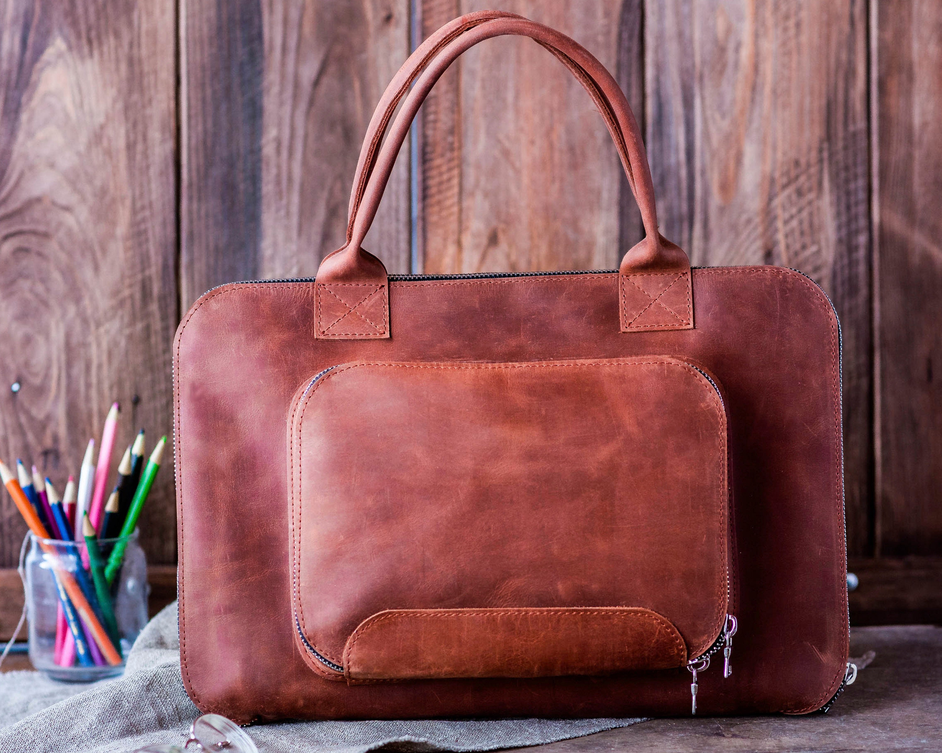 Laptop Handbag Leather Laptop Sleeve MacBook Bag Laptop Etsy