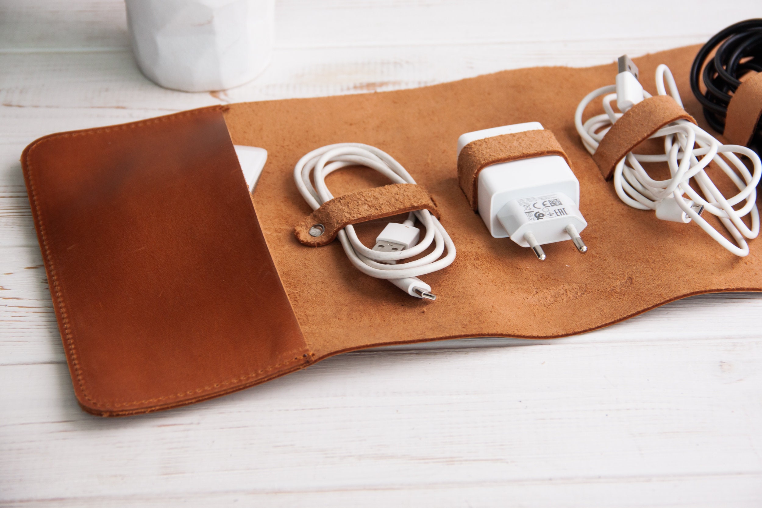Monogrammed Cable Case Leather Organizer for Cables Phone Etsy
