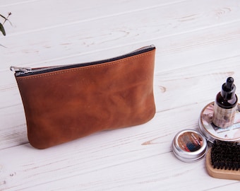 Monogrammed Make Up Case Womens Gift Custom Gift Small Cosmetic Bag Genuine Leather Cosmetic Bag Womens Cosmetic Bag Zippered Make Up Bag