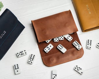 Leder Domino Aufbewahrungstasche Halter, personalisierte Aufbewahrungstasche Domino Cover