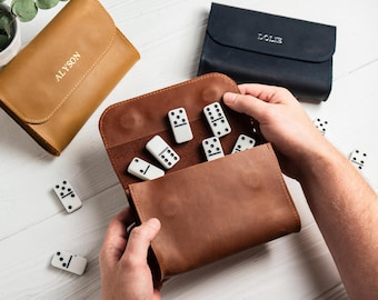 Custodia portaoggetti personalizzata per domino, custodia portaoggetti in pelle per domino