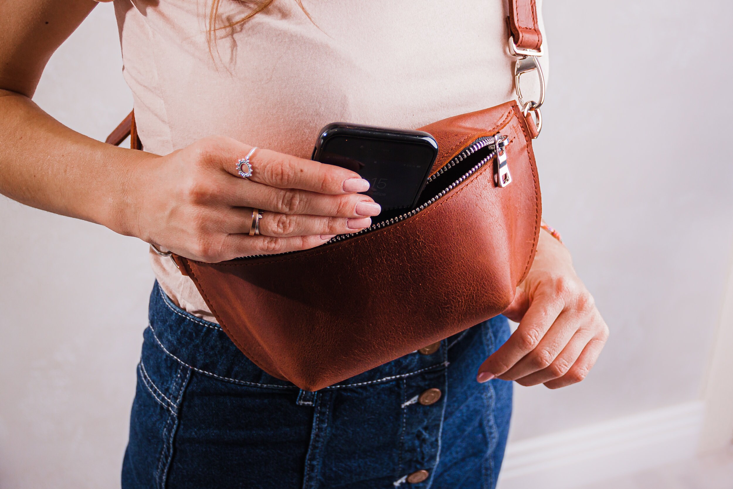 Leather Ladies Hip Bag Handmade Leather Hip Bag Leather Gift Etsy