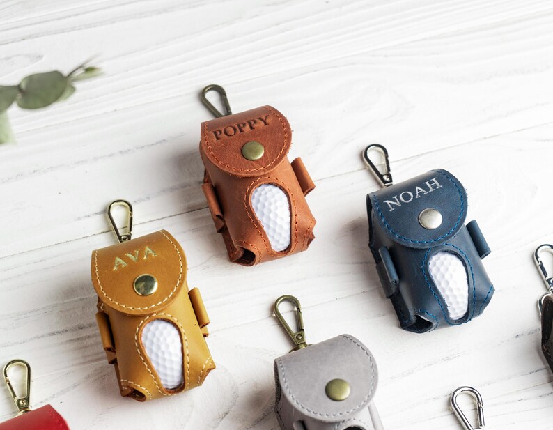 Personalized Leather Golf Ball Bag, Golf Tee Holder image 9